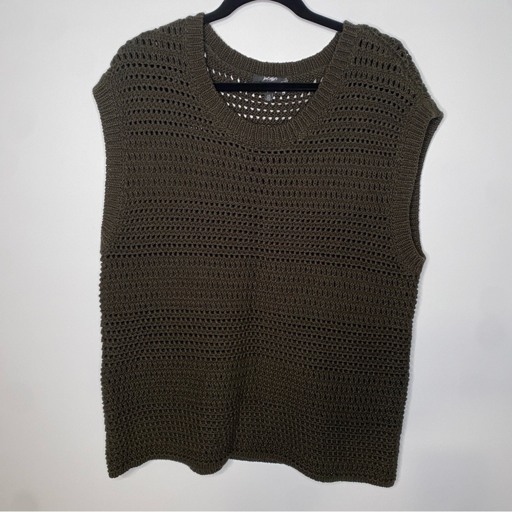 Lord & Taylor 424 FIFTH Open Knit Linen Blend Sweater Vest Dark Green Size Large